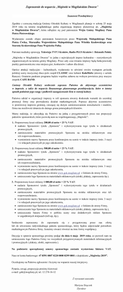 Zaproszenie do wsparcia finansowania ,,Majówki w Mogilańskim Dworze''